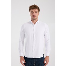 Aclub AC10093 Oxford Pamuklu Slim Fit Beyaz Düğmeli Yaka Erkek Düz Gömlek