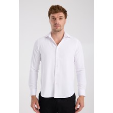 Aclub AC10078 Twill Pamuklu Slim Fit Beyaz Klasik Yaka Erkek Desenli Gömlek