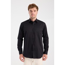 Aclub AC10105 Saten Pamuklu Regular Fit Siyah Klasik Yaka Erkek Düz Gömlek