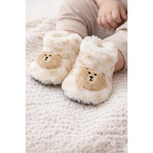 Pufien Kışlık Patik, Ayıcık Peluş Bot, Polar Ayı Desenli Rahat ve Kaymaz Tabanlı, Bebek ve Çocuk