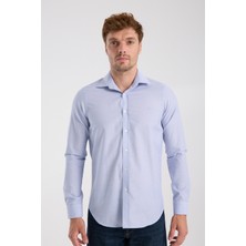 Aclub AC10096 Oxford Pamuklu Slim Fit Mavi Klasik Yaka Erkek Düz Gömlek