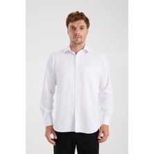 Aclub AC10110 Dobby Pamuk Karışımlı Regular Fit Beyaz Klasik Yaka Erkek Düz Gömlek