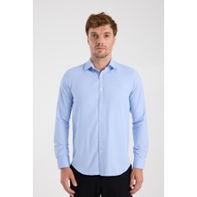 Aclub AC10112 Oxford Pamuklu Slim Fit Mavi Düğmeli Yaka Erkek Düz Gömlek
