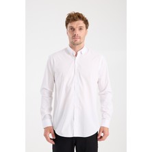 Aclub AC10107 Poplin Pamuk Karışımlı Slim Fit Beyaz Düğmeli Yaka Erkek Düz Gömlek