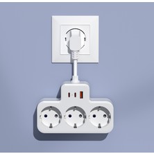 S-Link PRZ07 Beyaz 3 Soketli 15MM 1 USB 2 Type-C PD20W 1050 Joule Tam Bakır Kablolu Akım Korumalı Priz