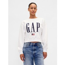 Gap Kadın Beyaz Vintagesoft Oversized Gap Logo Sweatshirt