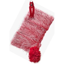 Tusba Market Oto Torpido Üstü Uzun Tüylü Kırmızı Beyaz Peluş Torpido Örtüsü  & Vites Püskülü & Oto Egsoz Püskülü