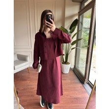 Alyalis Butik Gömlekli Elbise Modal Takım - Bordo