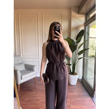 Alyalis Butik Halter Yaka Tensel Takım - Kahverengi