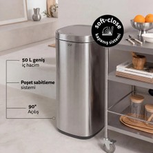 5Five 50 L Round Çöp Kovası - Soft Close, Büyük Hacimli, Yavaş Kapanma, Kolay Çıkarılabilir, Çelik