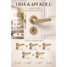 Nzb Rozetli Kapı Kolu (5 Takım Set) Oda Kapıları Için Modern Tasarım Titanyum Renk Kapı Kolu