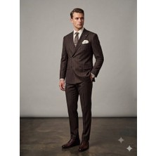 Centilmen Mcr Erkek Slim Fit Çizgili Kruvaze Takım Elbise 45426