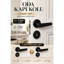 Nzb Mat Siyah Rozetli 2 Takım Oda Kapı Kolu Sağa Sola Uyumlu Modern Kapı Kolu Takımı