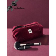 Girlsy Bags Kadife Bordo Makyaj Çantası Büyük Boy Fermuarlı Portföy Çanta Yılbaşı Hediyesi Şık Gece Çantası