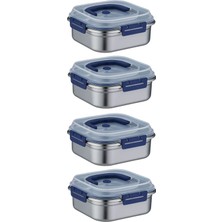 Chavin 4 Adet Ince Çelik 1250 ml Kilitli Yemek Et Buzdolabı Beslenme Saklama Kabı MT106