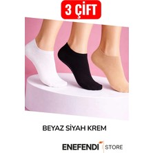 NF ND ENEFENDİ 3 Çift Babet Çorap Görünmez Spor Yoga Pilates Kaymaz Silikon Taban 36-40 Siyah Beyaz Krem Dikişsiz
