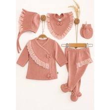 Pufien Sevimli Kız Bebek Işlemeli Yenidoğan 5'li Set Pembe