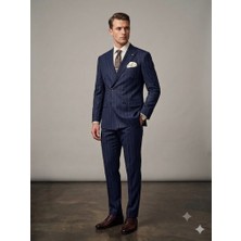 Centilmen Mcr Erkek Slim Fit Çizgili Kruvaze Takım Elbise 45426