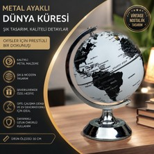 Tekno Hediye Metal Ayaklı Dünya Küresi 16 cm | Siyah Beyaz Dekoratif Globe | Ofis Masaüstü Aksesuarı | Vintage Nostaljik Dünya Haritası | Çalışma Odası Dekoru | Şık Hediye Fikri