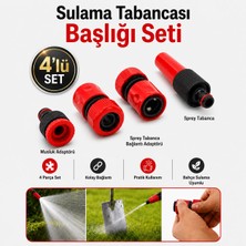 Badem10 Hortum Sprey Sulama Tabancası Başlığı Seti 4 Parça Bahçe Çeşme Musluk Bağlantı Adaptörü Aparatı Ayarlanabilir