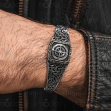 Modasilvers 925 Ayar Gümüş Pusula Tasarım Erkek Kelepçe Bileklik
