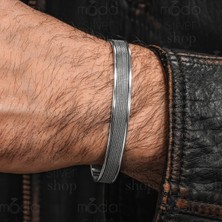 Modasilvers 925 Ayar Gümüş Hasır Desenli Erkek Kelepçe Bileklik
