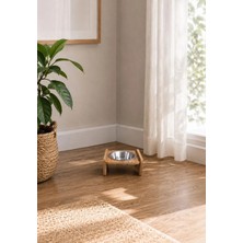Meowuf Ahşap Tekli Kedi ve Köpek Mama ve Su Kabı 200 ml