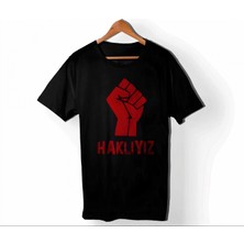İlk El Grup Ieg™ 1 Mayıs Emek ve Dayanışma Günü Haklıyız Baskılı Bisiklet Yaka T-Shirt - Siyah
