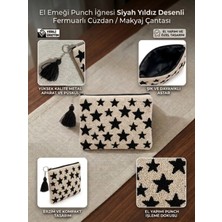 Berliva Home El Yapımı Punch Nakışlı Yıldız Desenli Fermuarlı Çok Amaçlı El Çantası