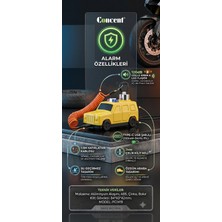 Hanedanev Type-C Şarjlı Concent Alarmlı Motor Disk Kilidi  Hatırlatma Kablolu 120 Db Işıklı Su Geçirmez Kilit