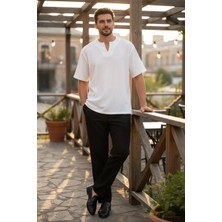 Sile Atelier Erkek Beyaz Pamuklu Kısa Kol Gömlek Yazlık Günlük