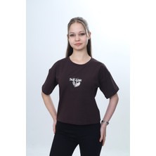Toontoy Kız Çocuk Bisiklet Yaka Kısa Kollu Baskılı Tişört 24972