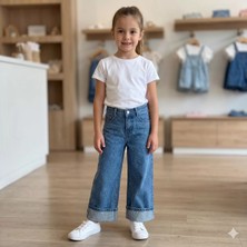 Almira Anne Bebek Kız Çocuk Geniş Paçalı -Taş Detaylı - Kot Pantolon