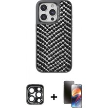 Pileli Store Pilelistore™ iPhone 15 Pro Max Kılıf Vadi Özel Seri - Siyah 3D Antistatik Mat Seramik Nano Ekran Koruyucu + Pvd Metal Kamera Lens - Lt