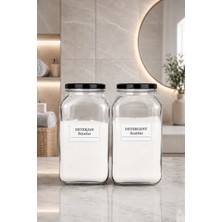 Mafa Home 2'li Deterjan Renkliler - Beyazlar Cam Kavanozu Seti 3000 ml Siyah Metal Kapaklı