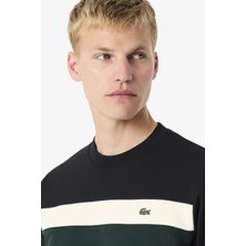 Lacoste Men's Classic Fit Colour-Block Fleece Hoodie Organik Pamuk Renk Bloklu Bisiklet Yaka Sweatshirt Siyah