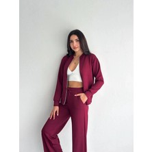 Gugus Kadın Modal Kumaş Kolej Yaka Fermuarlı Cepli Bol Paça Takım