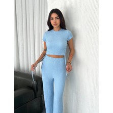 Gugus Trend Yandan Bağlama Detaylı Bol Paça Gofre/babıl Kumaş 2li Takım