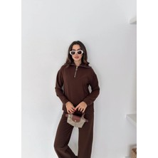 Gugus Kadın Selanik Dik Yaka Fermuarlı Örme Kumaş Alt/üst Takım