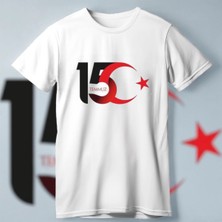 Marsilyan 15 Temmuz Demokrasi ve Milli Birlik Günü Ay Yıldız Baskılı T-Shirt - Beyaz