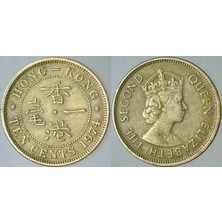 Banknoting Hong Kong 10 Cent 1974 Ingiltere Hakimiyeti Kraliçe Iı. Elizabeth 20,5 Mm.