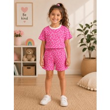 KR Kids Kız Çocuk Çiçek Desenli Şortlu Pijama Takımı – Pamuklu Yazlık Kısa Kollu Pijama Takımı Pembe