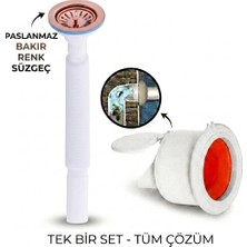 Filo Rose Çöpmak Körüklü Büyük Kafalı Tırnaklı Mutfak Evye Lavabo Gider Si̇fonu (Üstü Paslanmaz Altı Plastik) + Çekvalfli Conta Kötü Koku Böcek Kirli Su Önleyici Lavabo Gider Aparatı