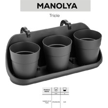 Empressco Manolya 13 Triple Saksı 475X160X155 Mm, 3,30 Lt, Gri, Balkon Için Ideal