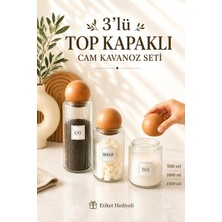 Naturelove 3'lü Ahşap Top Kapaklı Cam Kavanoz Seti Çerezlik Baharatlık Mantar Top Kapaklı Saklama Kabı