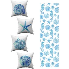 Cango Home Mavi Marin Desenli Kırlent Kılıfı 43 x 43 cm Renkli 1 Adet Seti 4KMBS88-RS