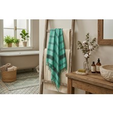 Ludia Ludıa Otantik Püsküllü %100 Pamuklu Büyük Boy Yeşil Siyah Çizgili Peştemal Havlu 78X195 cm