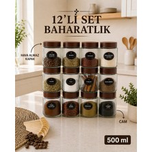 Naturelove 12’li Kaşıklı Etiketli Cam Baharatlık Kavanoz Hava Almaz Kapaklı Baharat Çerez Erzak Saklama Kabı