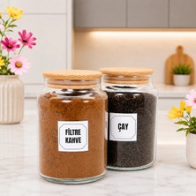 2'li Ahşap Vakum Kapaklı Cam Filtre Kahve Çay Saklama Kavanozu Seti 800 ml Etiket Hediyeli