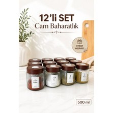 Naturelove 12'li Dekoratif Mutfak Düzenleyici Cam Baharatlık Etiketli Kavanoz Seti - 500 ml Baharat Erzak Saklama Kabı